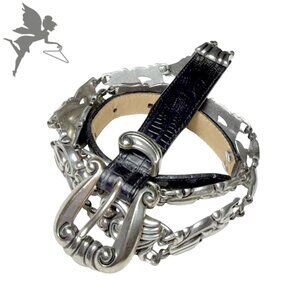 VINTAGE BRIGHTON 1996 Silver Scroll Concho Belt